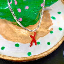 Load image into Gallery viewer, Red Enamelled Mini “X” in Sterling Silver
