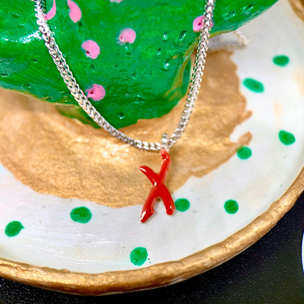 Red Enamelled Mini “X” in Sterling Silver