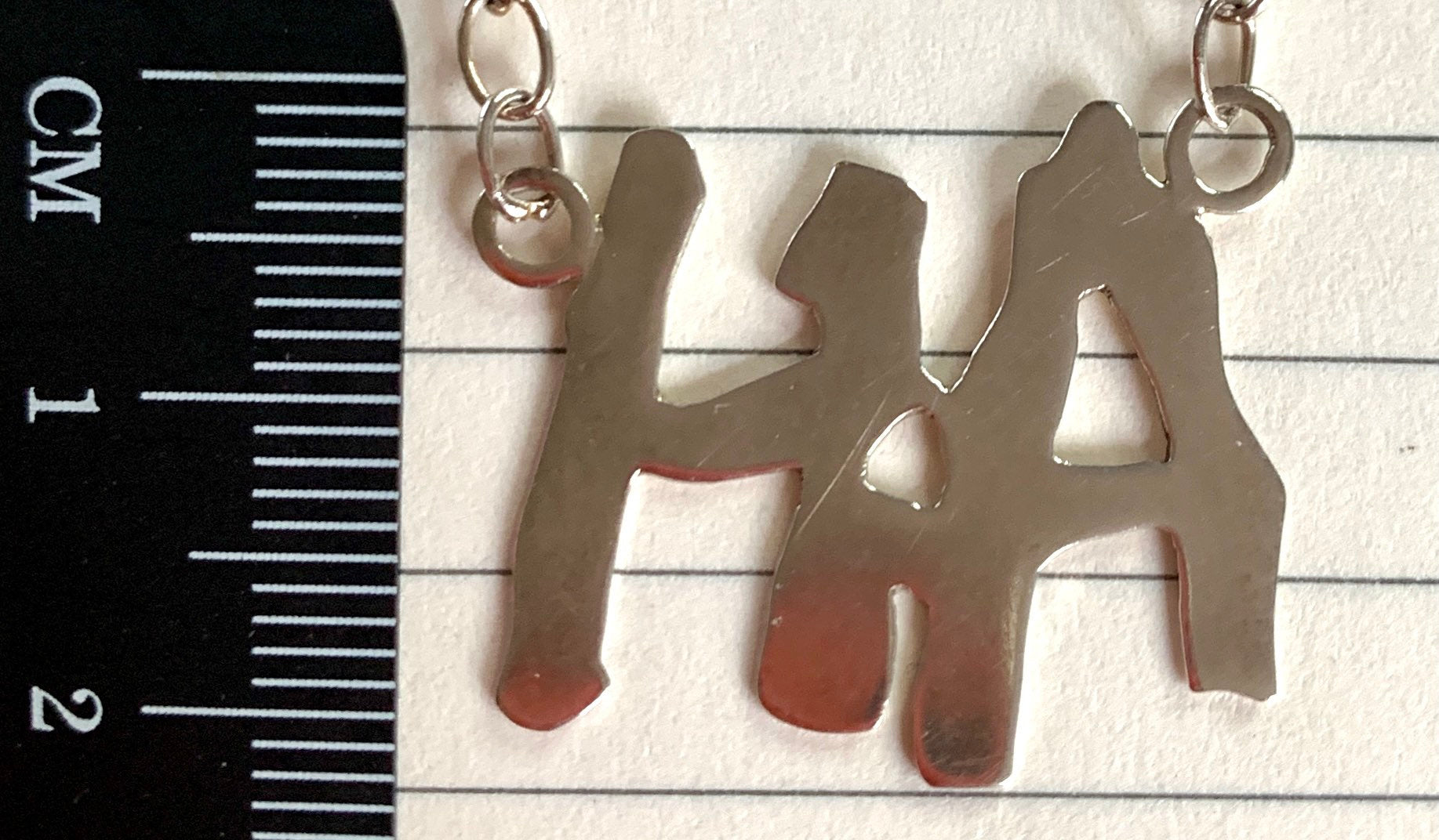 B And H Love Sterling Silver Initial Reversible HA /AH Bib Style Necklace