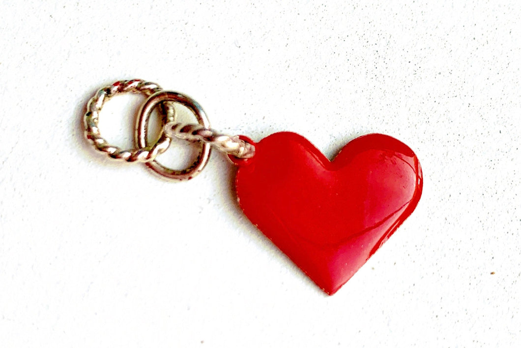 Sterling Silver Heart Charm with Red Enamel.