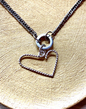 Load image into Gallery viewer, how to wear your asymmetric twisted sterling silver heart charm holder/pendant
