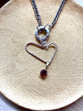 Load image into Gallery viewer, how to wear your asymmetric twisted sterling silver heart charm holder/pendant with charm
