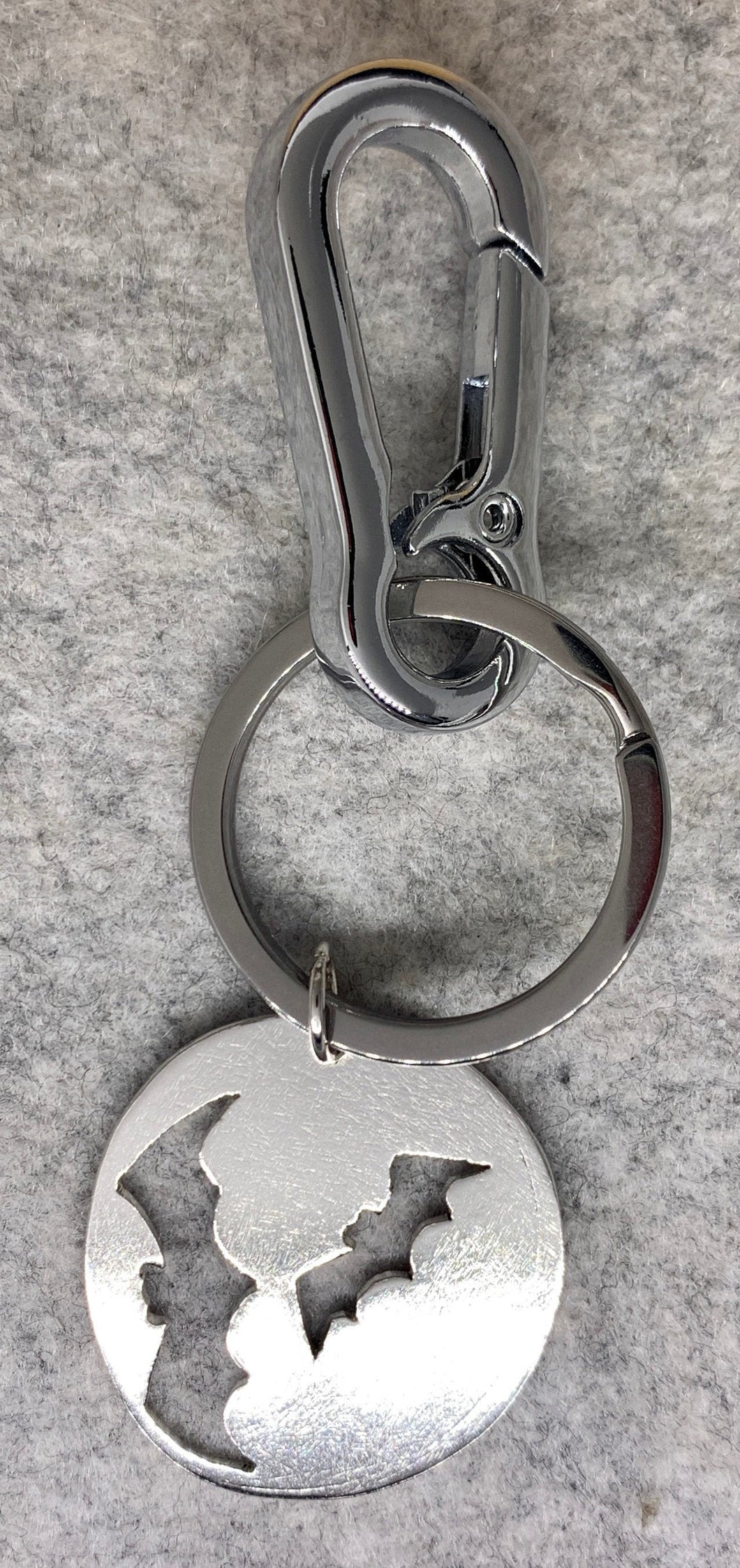 Sterling silver bat disc keyring