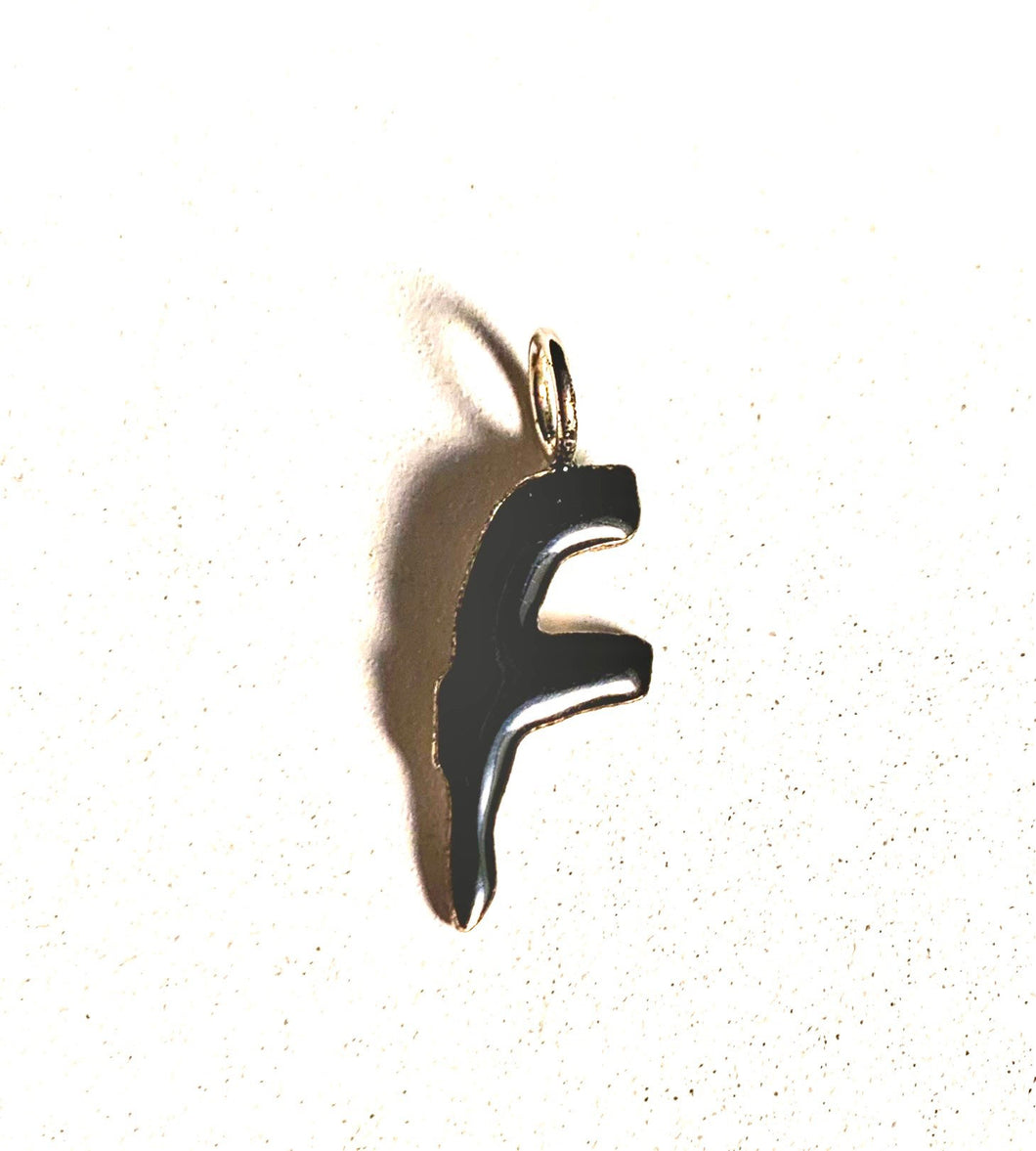 Sterling Silver, Letter ‘F’ Charm - Black enamel